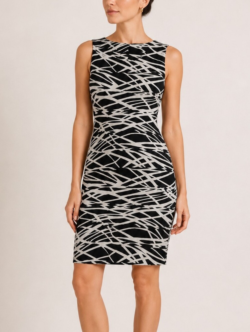 Calvin Klein Black White Abstract Print Sleeveless Sheath Dress Size 8